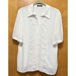 Luna Womens Lace Front Button Up Shirt Pearl Embellished Viscose Ivory Sz 42/M